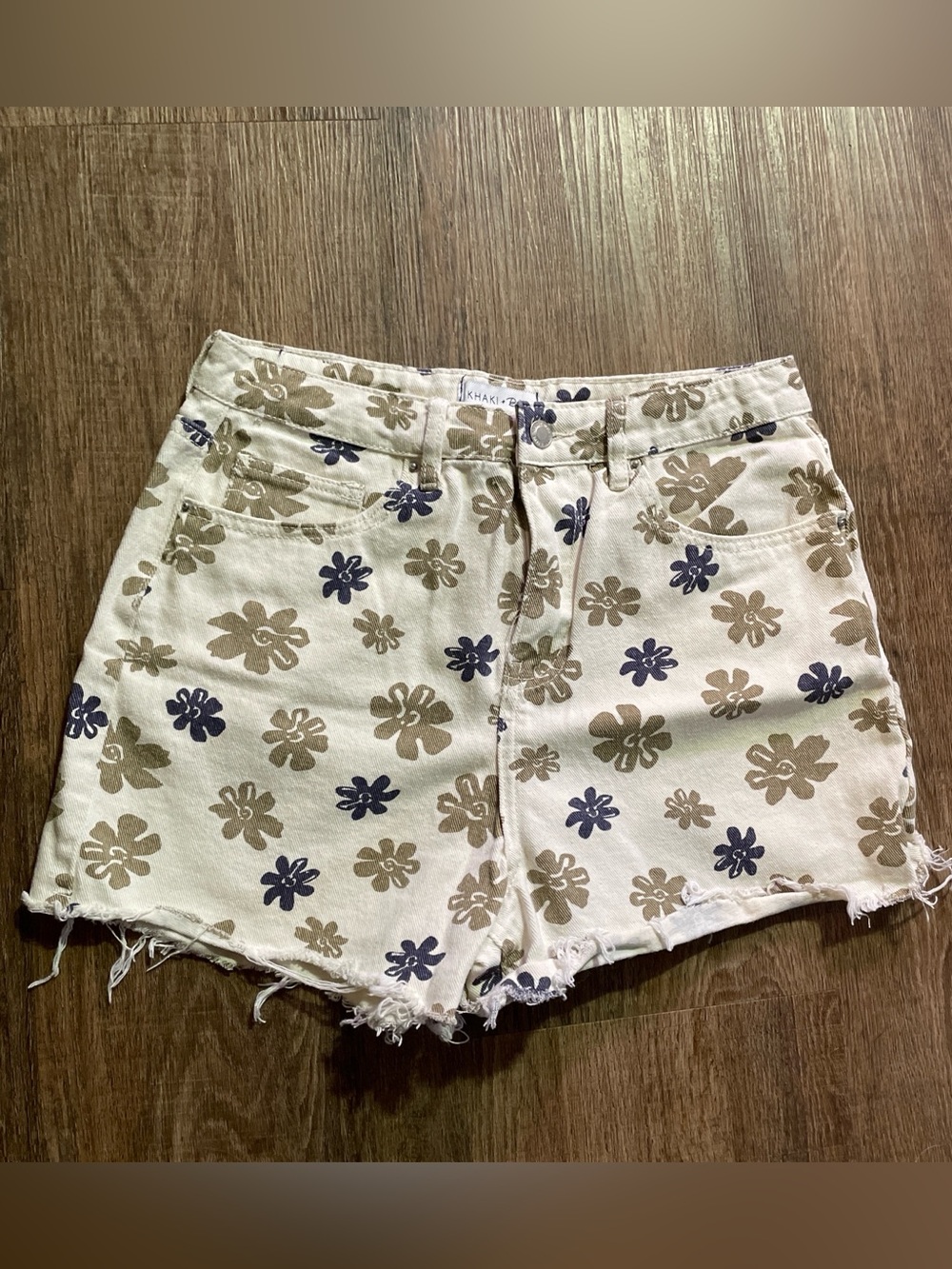 White Floral Print High-Rise Denim Shorts